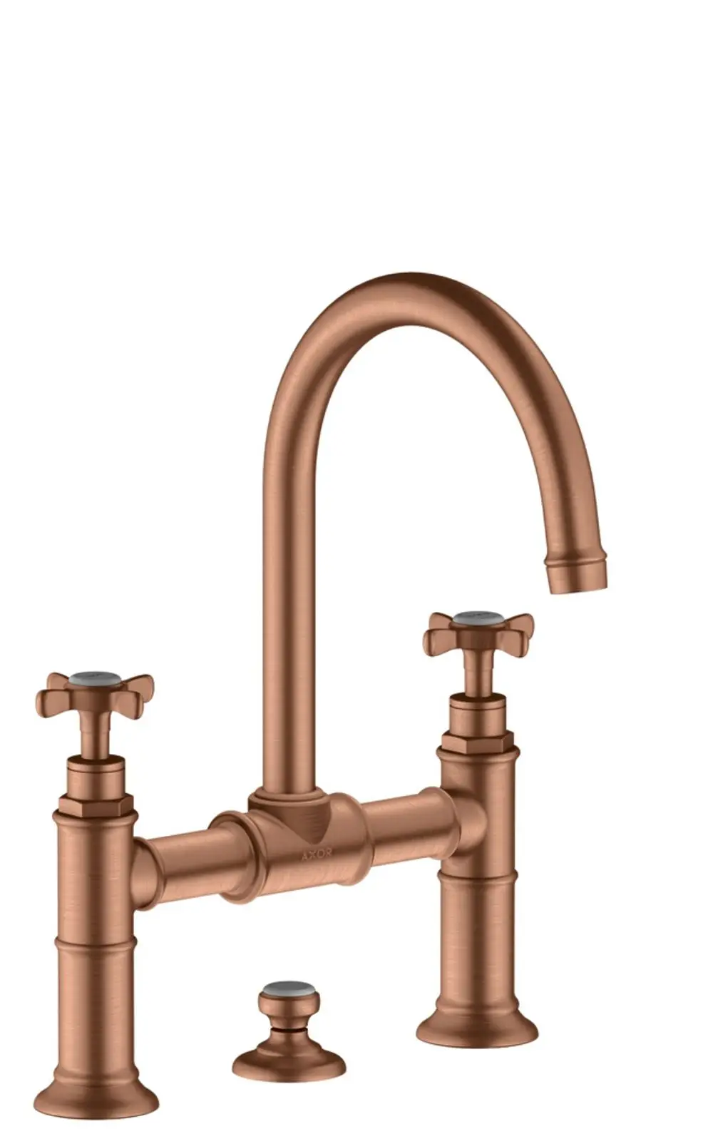 Waschtischarmatur mit zwei Kreuzgriffen und einer Zugstangen-Ablaufgarnitur in brushed red gold, hergestellt von AXOR.